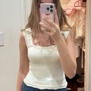 Free People Cream Textured Tank Top